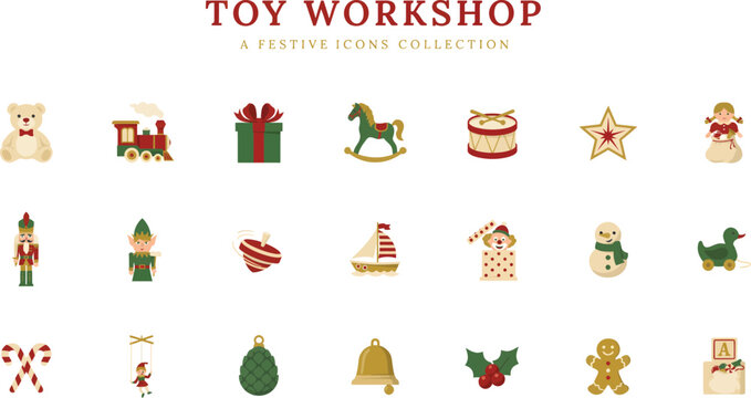Colorful toy icons in a workshop