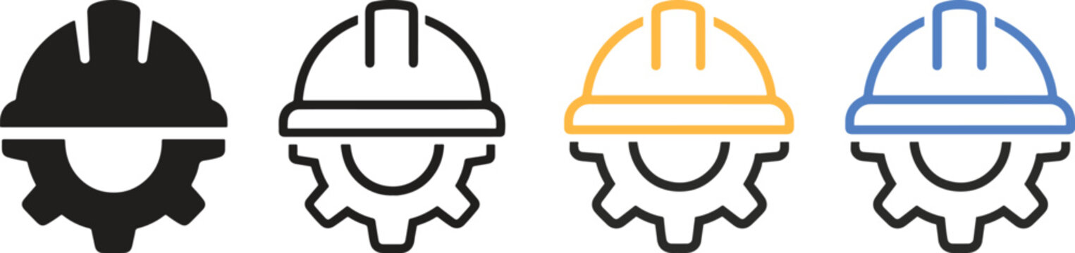 Hard Hat with Gear Icon Variations Set