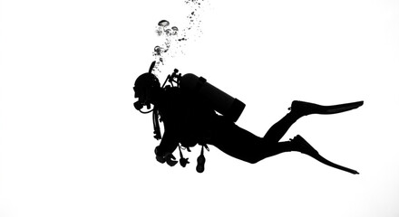 Fototapeta premium silhouette of a scuba diver exploring the ocean.