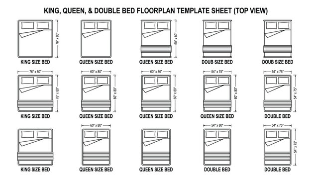 King queen and double bed floorplan template sheet top view vector illustration transparent.