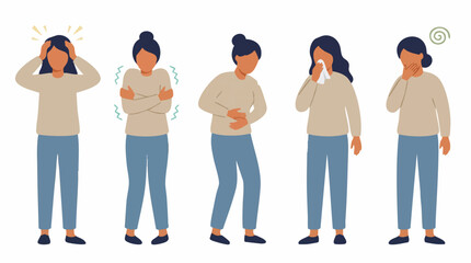 Obraz premium Woman experiencing various health problems, sickness, and illness symptoms