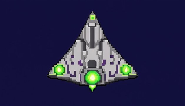 8-Bit Pixel Art Retro Spaceship Flying in Deep Space