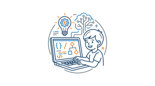 Young Boy Learning Computer Programming and Coding Skills