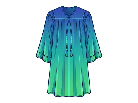 Blue and Green Gradient Academic Graduation Gown Illustration on White