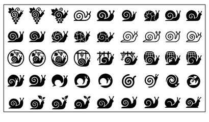 Grape Snail Logo Vector Set with Minimalist Spiral Snail Emblems and Nature Branding © Sifat