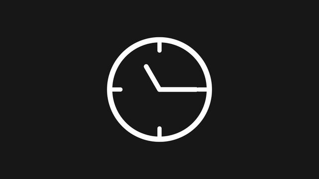 Minimalist White Clock Icon on Black Background Showing Passage of Time.
