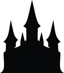 Fototapeta premium Black silhouette of a fairy tale castle with pointed towers