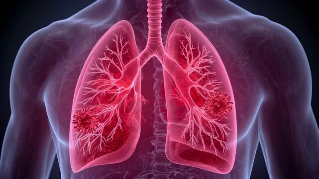 Red inflamed lungs with bronchial tree and viral nodule inflammation respiratory system anatomy
