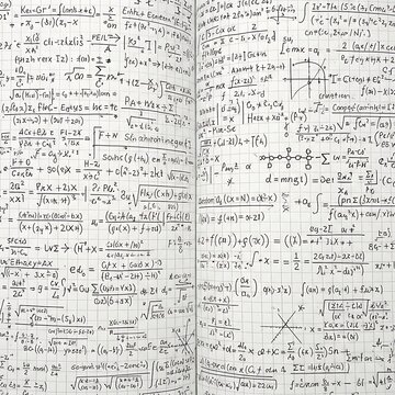 Mathematical equations and formulas on aged paper.