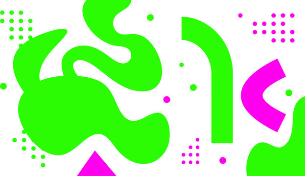 Vibrant abstract shapes in neon green and pink hues on white background