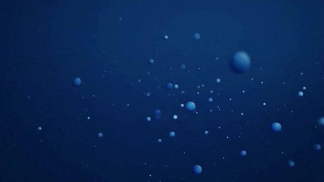 Abstract Deep Blue Underwater Macro Background with Floating Bubbles and Particles