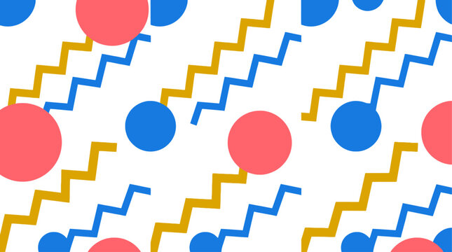 1980s memphis design pattern with circles and zigzag lines