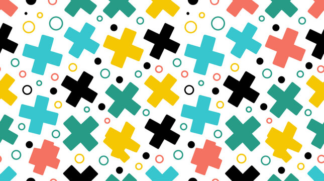 Geometric pattern with colorful crosses and shapes