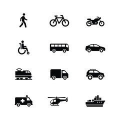 Fototapeta premium Black and white transportation on white background vehicle symbol vector illustration 