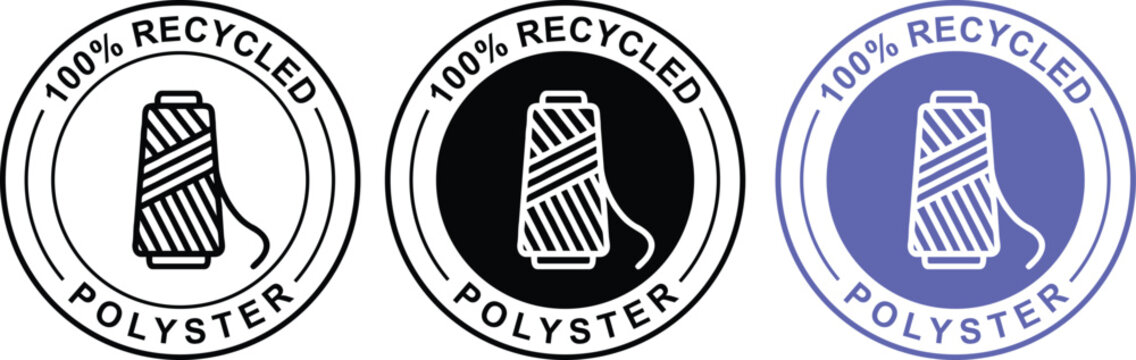 100% RECYCLED POLYSTER . RECYCLED POLYSTER LABEL . EMBLEM ICON .