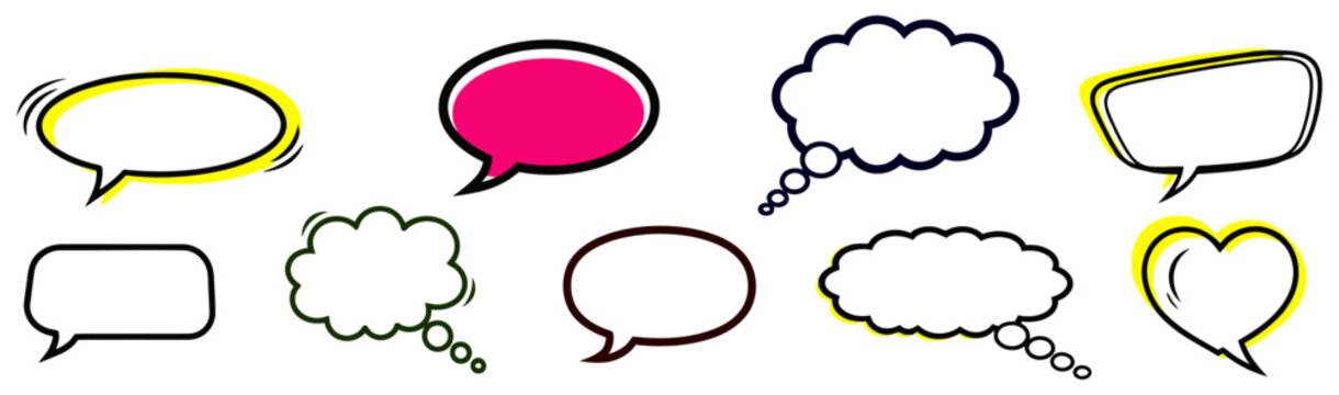 Collection of blank comic speech bubbles and thought balloons vector illustration