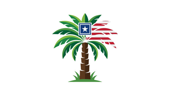 26 julyLiberia independents day South Carolina, palm tree, American flag, state symbol, vector icon isolated on White Background EPS