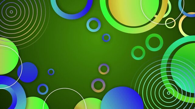 Abstract circles and rings on a dark background animation, creating a lively modern design with space for text
