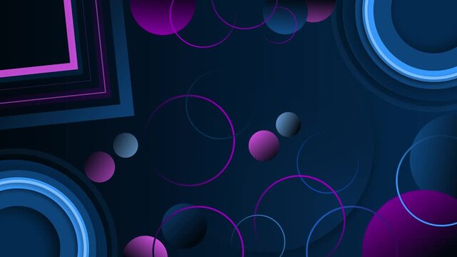Abstract dark background with glowing circles rings and geometric shapes animation, modern digital design with space for text animated