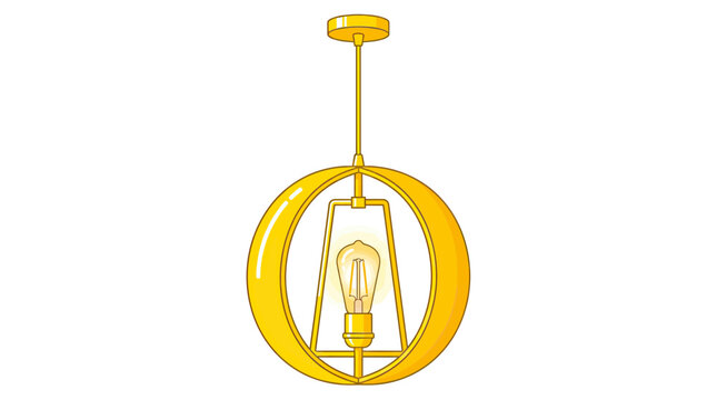 Modern Yellow Pendant Light Fixture with Edison Bulb on White Background