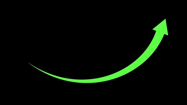 Simple curved arrow rising to the right growth progress and direction animation, Minimal upward curved arrow animated