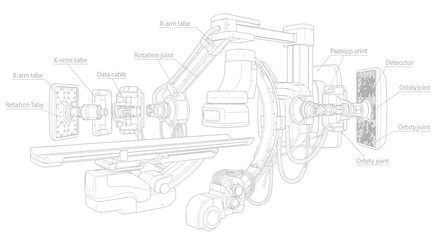 Obraz premium Vector illustration of detailed diagram of medical imaging equipment with labeled parts and components