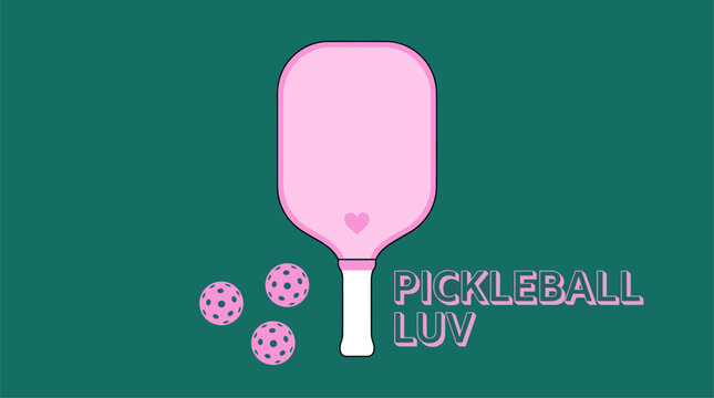Pickleball paddle and balls. Pink sports equipment design. Pickleball luv vector artwork.. Pink pi