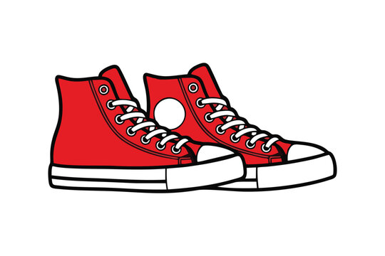 Red High Top Canvas Sneakers Illustration Vector Art