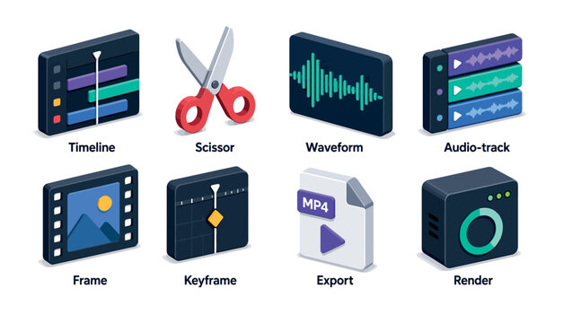Video editing software interface icons.
