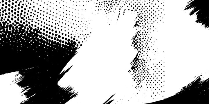 Black and white abstract vector background with cat silhouette, geometric halftone dot pattern, seamless world map texture and decorative modern illustration design