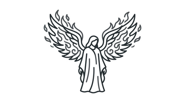 Angel with flame wings standing tall.