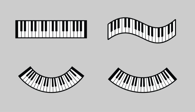 Set of four piano keyboard graphics showcases different bending shapes like straight, wavy, and arched curves.