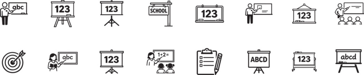 Whiteboard and blackboard icon set for education, teaching, classroom, seminar and meeting vector use. © Md.Mozammal