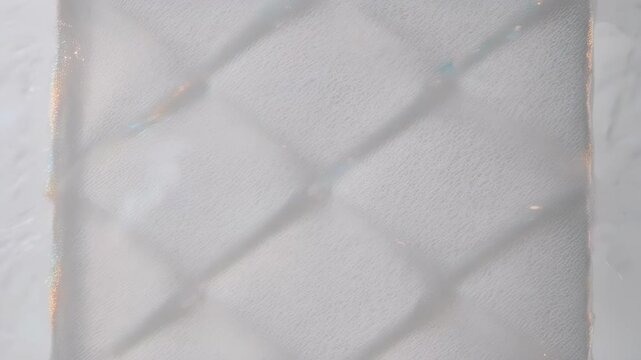 Top-down view of air vapor flowing over a diamond-patterned filter. Air purification and quality control. HVAC filtration system detail