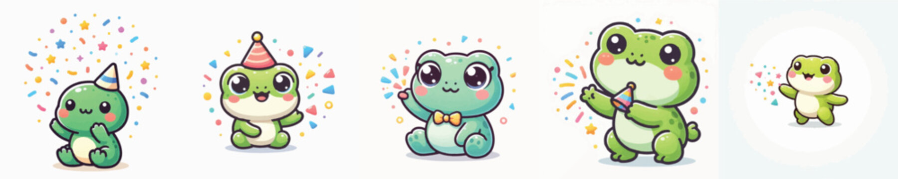 Vector of a cute cartoon frog character throwing confetti
