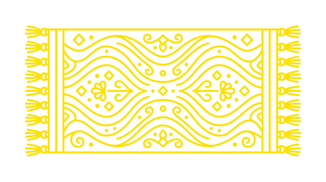 Yellow Moroccan Rug with Tassels, Geometric Pattern, Minimalist Line Art