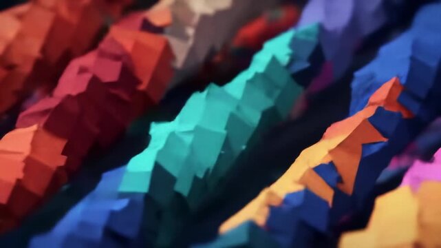 close up of abstract colorful geometric shapes forming a textured pattern, digital art