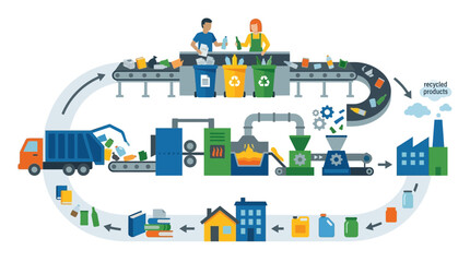 Naklejka premium Recycling Process Illustration: From Collection to New Products