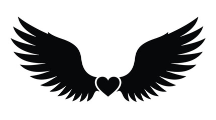 Fototapeta premium Black Heart with Wings Silhouette Vector Icon Love and Freedom Symbol Concept