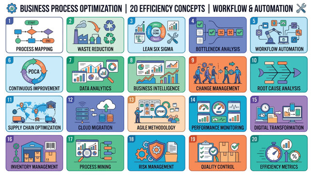 Business process optimization vector illustrations 20 efficiency concepts for workflow and automation