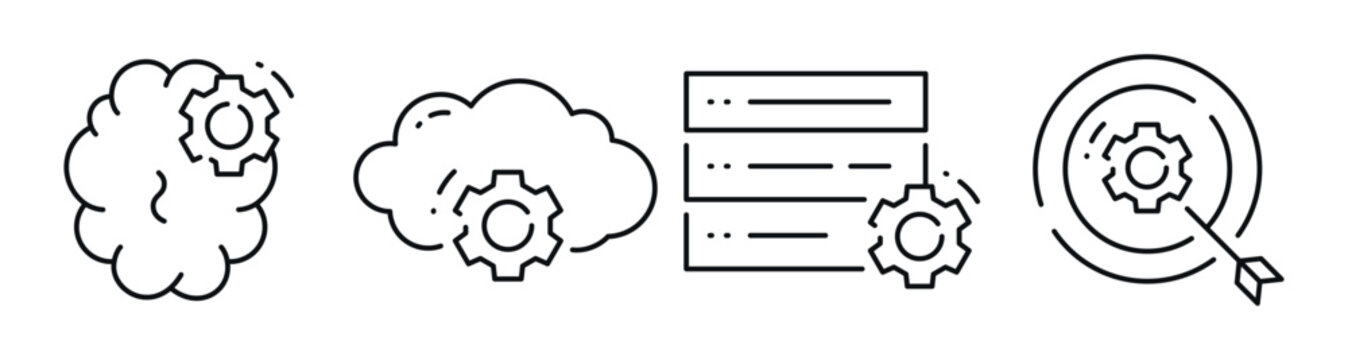 Cloud and server icons showing automation and system orchestration. Editable stroke