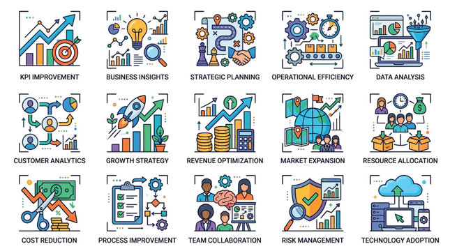 Business growth vector illustrations kpi strategy analytics and operational efficiency concepts