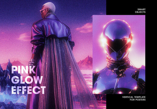Pink Retro Glow Photo Effect For Poster And Social Media Design