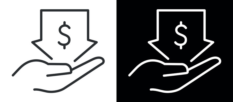 Hand holding downward arrow with dollar sign - financial loss illustration