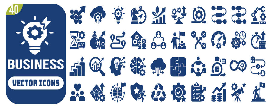 Business Transformation icon set. Contain icons related to Business, transformation, innovation, strategy, growth, optimization, process, and more. Editable stroke. Vector illustration.