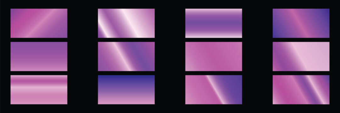 Neon purple gradient set featuring vibrant electric violet tones blending into magenta and deep indigo. Modern abstract backgrounds designed for digital design, UI, posters, social media, branding, fu