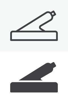 Car hand brake line and solid icon set. Editable stroke vector sign symbol with outline and filled icon versions for parking brake and vehicle control.