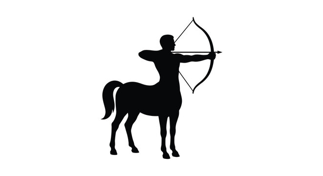 Centaur archer with drawn bow and arrow depicted as a black silhouette centaurs mythical creature mythology archery hunter