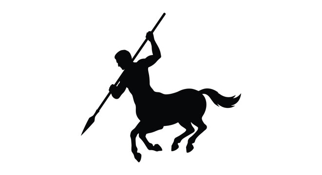 Centaur with spear depicted in a black silhouette against a white background silhouette centaurs mythical creature mythology greek