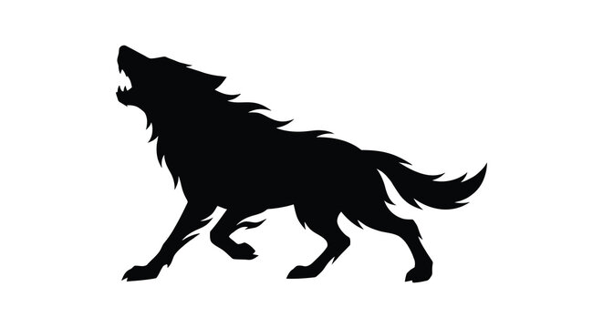 Howling wolf shape in black silhouette against a white background a dramatic animal form silhouette canine predator wildlife